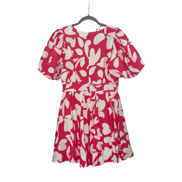 House of Harlow 1960 Plunge V Neck Puff Sleeve Linen Blend Twirl Dress sz 8 NWT - Picture 2 of 7